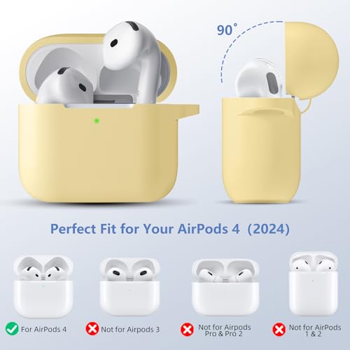 for Airpods 4th Generation Case Cover(2024),Soft Silicone Full Protective Case for AirPods 4 Case with Keychain & Cleaner Kit,Compatible with Apple Airpods 4 for Women,Men（Creamyellow） - color: Cream Yellow