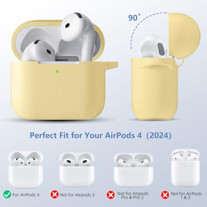 for Airpods 4th Generation Case Cover(2024),Soft Silicone Full Protective Case for AirPods 4 Case with Keychain & Cleaner Kit,Compatible with Apple Airpods 4 for Women,Men（Creamyellow） - color: Cream Yellow