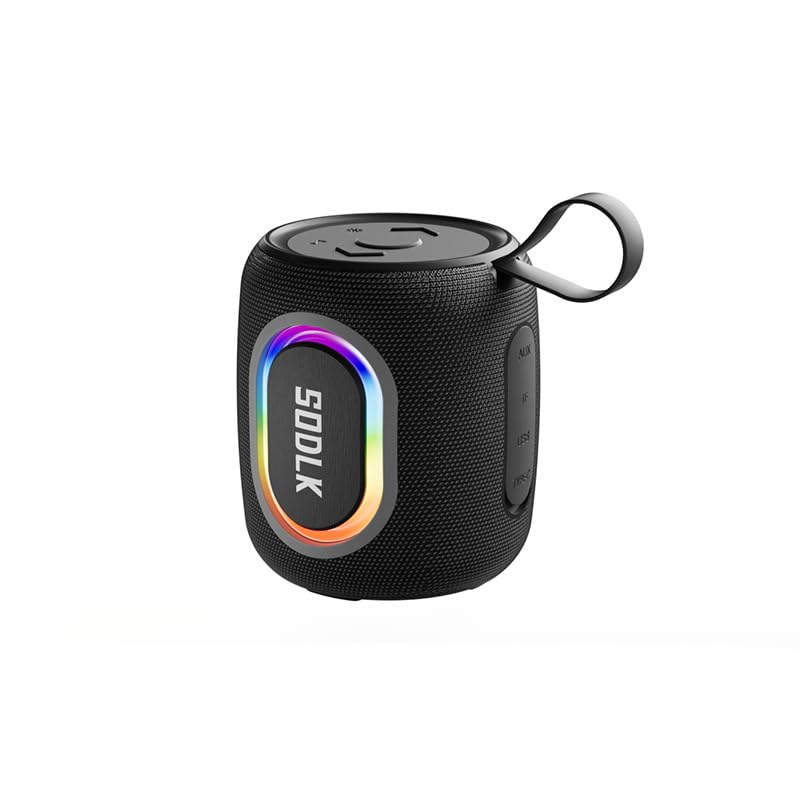 Bluetooth Speakers, Wireless Portable Speaker with RGB Party Light, IPX7 Waterproof, Rich Bass, Stereo Dual Pairing, USB & TF Card & AUX Input (Black)