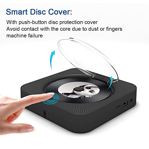 MICOCIOUS Portable CD Player with Bluetooth Desktop CD Player for Home CD Music Players withTimer,Built-in Dual Speakers with LED Display Home Audio Boombox FM Radio (Black) - color: Black