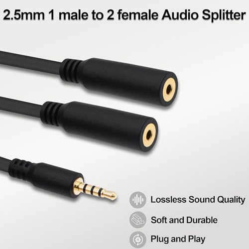 2.5mm TRRS Splitter Audio Y Cable Adapter 30cm | 2.5mm Stereo 1 Male to 2 Female,Headphone Micphone Extension Cord,2pcs