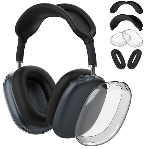 Fintie Case for AirPods Max 2 (2026) and AirPods Max 1 (2020/2024), Black | Clear TPU Ear Cup Cover, Silicone Ear Pad and Headband Cover, Skin Protector Accessories - color: Black