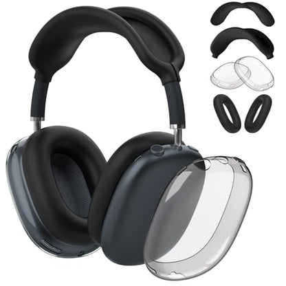 Fintie Case for AirPods Max 2 (2026) and AirPods Max 1 (2020/2024), Black | Clear TPU Ear Cup Cover, Silicone Ear Pad and Headband Cover, Skin Protector Accessories - color: Black