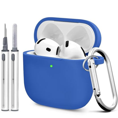 for Airpods 4th Case Cover, Come with Cleaner Kit,Soft Skin Silicone Case Cover with Keychain, Full Protective Case for Men and Women, Compatible with AirPods 4th Generation Case,Blue - color: Blue+pen