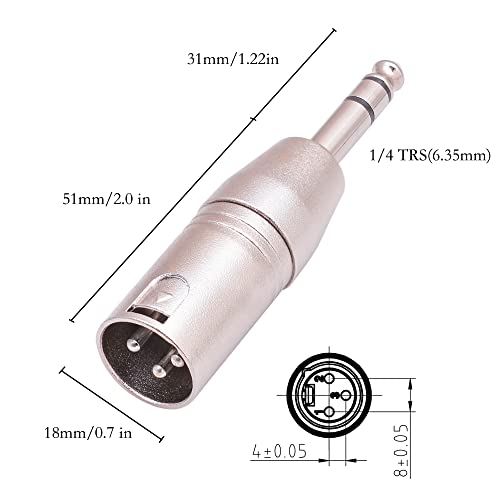 4 Pack 1/4" TRS Male to XLR Adapters -1 Pair 6.35mm 1/4 to XLR Male/Female | Balanced Quarter Inch 6.35mm Male to XLR Male/Female Adapters for Mixers, Microphones, Amplifiers