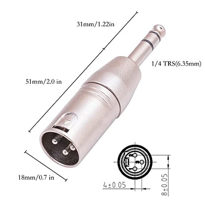4 Pack 1/4" TRS Male to XLR Adapters -1 Pair 6.35mm 1/4 to XLR Male/Female | Balanced Quarter Inch 6.35mm Male to XLR Male/Female Adapters for Mixers, Microphones, Amplifiers