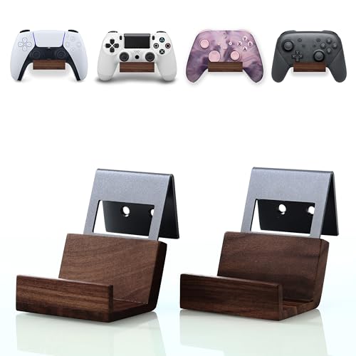 NIRVASH Walnut Controller Wall Mount, Wood Game Controller Holder Stand & Headphone Hanger, Controller & Headset Stand for Xbox, PS5, Remote, Gamer Gifts for Men (2 Pack Grey) - color: Grey (2 Pack)