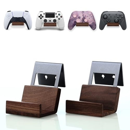 NIRVASH Walnut Controller Wall Mount, Wood Game Controller Holder Stand & Headphone Hanger, Controller & Headset Stand for Xbox, PS5, Remote, Gamer Gifts for Men (2 Pack Grey) - color: Grey (2 Pack)