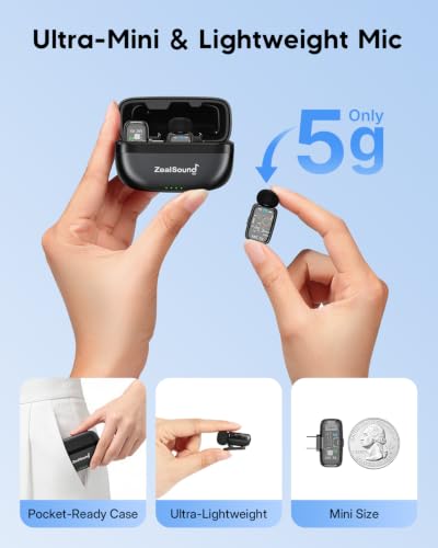 ZealSound Mini Wireless Lavalier Microphone for iPhone, iPad & Android - color: Black
