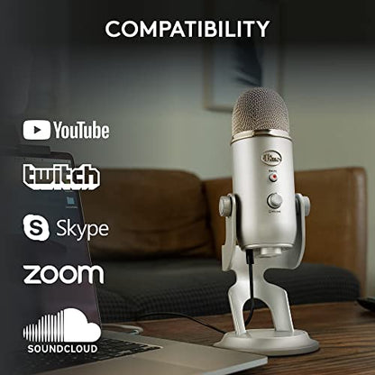 Logitech Creators Blue Yeti USB Microphone for PC, Mac, Gaming, Recording, Streaming, Podcasting, Studio and Computer Condenser Mic with Blue VO!CE Effects, 4 Pickup Patterns, Plug and Play - Silver | Mac, Gaming, Recording, Streaming, Podcasting, Studio
