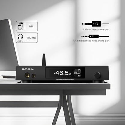 SMSL DL400 Audio Decoder Headphone Amplifier 6.35mm+4.4mm Headphone Output XLR Balanced+RCA Output I²S Audio Interface True Balanced Headphone Amplifier 8 Filters