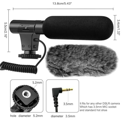 Camera Microphone, Video Microphone for DSLR Close Interview Shotgun Mic for Canon Nikon Sony Fuji Mic with Windscreen, Compatible with Camera with 3.5mm (1/8") TRS Plug