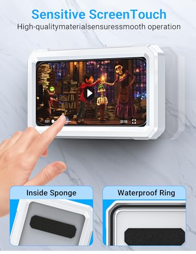 Coolpow Shower Phone Holder Waterproof【480°Rotatable】 Retractable Adjustable Shower Phone Case Shower Bathroom Wall Phone Mount Stand Water Proof Anti Fog Case for 4-7" Cellphones Shower Accessories - color: White