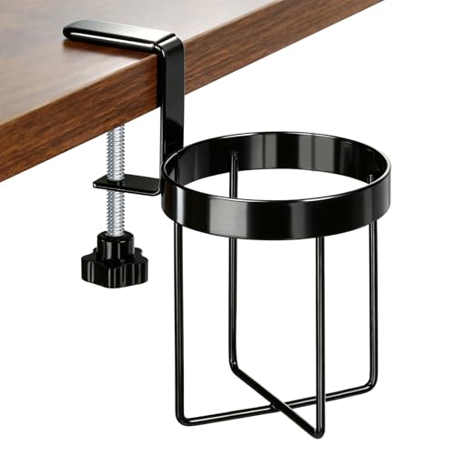 Desk Cup Holder Clamp, Anti-Spill Clip On Table Cup Holder Rotatable | Water Bottle Stand Drink Coffee Mug Storage, Office Accessories for Home and School (Black) - color: Simple Line Desk Cup Holder