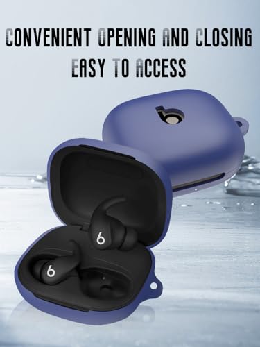 Case for Beats Powerbeats Fit Earbuds 2025 (Blue) | Soft Silicone Protective Cover with Carabiner and Lanyard, Shockproof - color: Blue