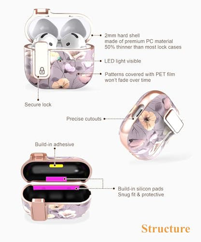 TATOFY Cover for AirPods Pro 4th Generation Case with Lock Clip Cleaner Kit Slim Hard AirPod 4 Lock Case Compatible with MagSafe (Gray Purple) - color: Gray Purple, size: AirPods 4th Gen