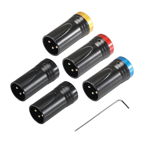 MKFAUDIO XLR Male Connector, 3 Pin L 90 Degree Low Profile, 5 Pack | DIY, Gold 3 Pin, Right Angle Adjustable, Multi-Color,with Wrench for Microphone Audio - style: Multi-Color Male