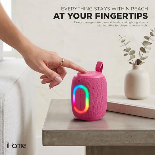 iHome Quest Wireless Portable Bluetooth Speaker with RGB Light | Water-Resistant, Built-In Carry Strap, TWS Pairing, Rechargeable Battery, USB-C Cable Included, True Stereo, Bluetooth 5.3 - color: Pink