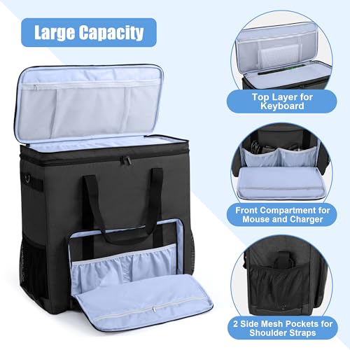 CURMIO Double-Layer PC Carrying Case, Computer Travel Bag for Tower, Black | Computer Desktop Tower Case with Shoulder Straps Fit ATX/M-ATX Motherboards, Keyboard, Mouse, Cables & Earphones - color: Black