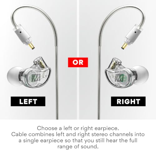MEE audio M6 Single-Side Earbud, Right Side, 15" Cable, 3.5 mm Plug (Clear) | Extra-Short Cable, For 2-Way Radios, Speaker Mics & PTT Systems, One Wired Earphone, Moldable Earhook & Stereo-to-Mono - size: Right ear