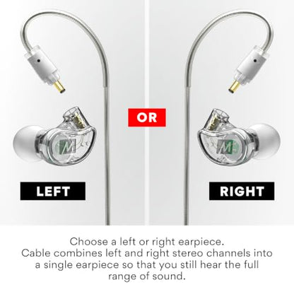 MEE audio M6 Single-Side Earbud, Left Side, 15" Cable, 3.5 mm Plug (Clear) | Extra-Short Cable, For 2-Way Radios, Speaker Mics & PTT Systems, One Wired Earphone, Moldable Earhook & Stereo-to-Mono - size: Left ear