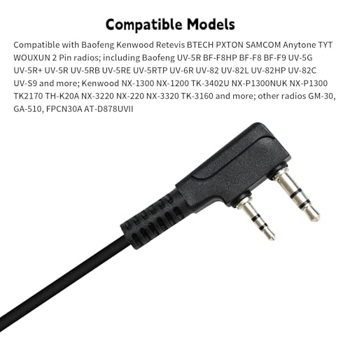 2-Way Radio Earpiece Ear Piece Headset to 3.5mm Aux Audio Earphone for Baofeng uv5r uv 5r uv-5r for Retevis rt21 rt22 for Sancom for Kenwood 2 Pin Walkie Talkies