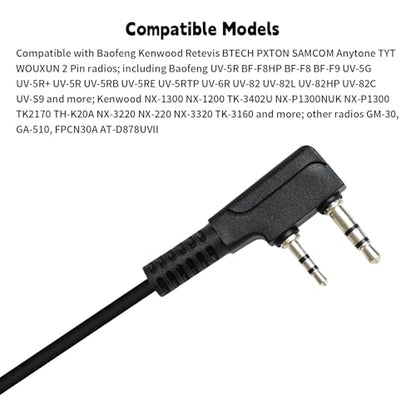 2-Way Radio Earpiece Ear Piece Headset to 3.5mm Aux Audio Earphone for Baofeng uv5r uv 5r uv-5r for Retevis rt21 rt22 for Sancom for Kenwood 2 Pin Walkie Talkies