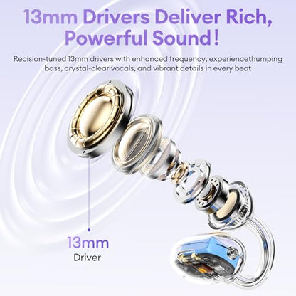 2 in 1 Clip on Open Ear Headphones Wireless Earbuds, 0 Delay Bluetooth 6.0, Ultra-long 140H Play, Auto L-R Recognition Touch Control, Hybrid Noise Reduction for Work Fitness Daily Use, Ctbuds Purple - color: C-Purple