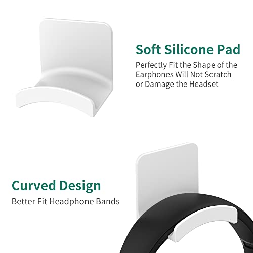 Headphone Hook for Desk, Headset & Controller Holder, White 2 Pcs | Space-saving headphone hanger and wall mount alternative, durable ABS with non-slip pad, supports up to 1 kg - color: White-2Pack