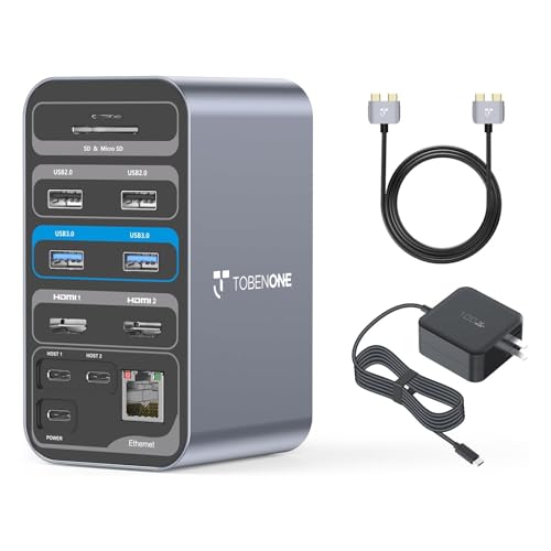 TobenONE 16-in-2 MacBook Docking Station, Dual 4K Monitors, 7 USB,100W PD | 100W GaN Power Delivery, Dual 4K@60Hz Display, Gigabit RJ45, SD/Micro SD, for Professionals & Home Offices, Plug-and-Play
