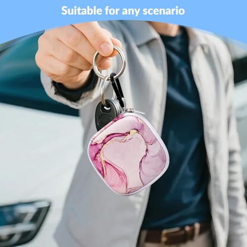 Unique Patterned Portable EVA Earbud Case with Carabiner | Printed Earbud Holder With Sturdy Carabiner, Multi-Use Storage For Earphones, Headphones, SD Cards & Small Electronic Chips - color: pink marble
