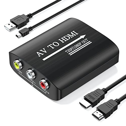 Setuact AV to HDMI Converter with HDMI Cable,RCA to HDMI Converter for PS1,PS2,PS3,Xbox,N64,WII,SNES,VHS,VCR,Blue-Ray DVD Players,STB - style: Video Converter with HDMI Cable