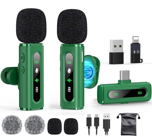USB C Wireless Lavalier Microphone for iPhone, iPad & Android Phone, Green - color: Green, size: Without Charging Case