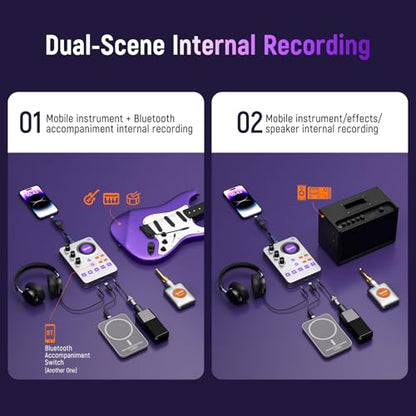 Wireless Guitar Sound Card, 24bit/96kHz Low Latency Audio Interface | Built-in rechargeable battery & lightweight portable design, perfect for recording, live streaming and DJ performance