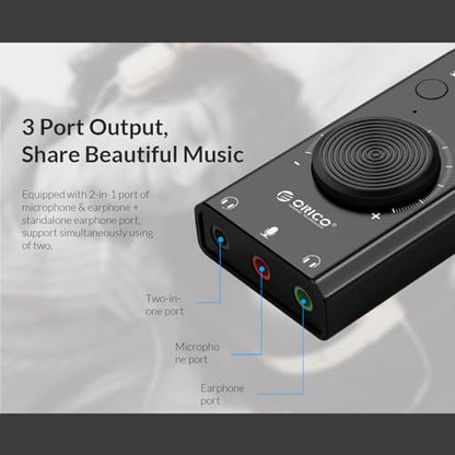Docooler External Sound Card, USB Audio Adapter External Stereo Sound Card with Microphone Jack & 3.5mm Headphone, Sound Card with Volume Control, USB Multifunction Drive for PC, Laptop - Black