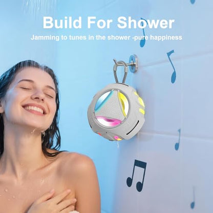 Portable Bluetooth Speaker, IPX7 Waterproof Shower Speaker, Wireless Outdoor Speakers, Floating, Built-in Mic, 24H Playtime with LED Lights, Loud HD Sound, Powerful Bass, Gifts for Unisex - Gray - color: Gray