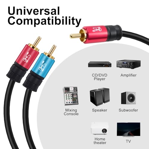 SHD RCA to 2RCA Subwoofer Cable Audio Cable 2RCA to 1RCA Bi-Directional RCA Y Adapter Premium Sound Quality Dual Shielded with Gold Plated Connectors-6Feet - size: 6Feet