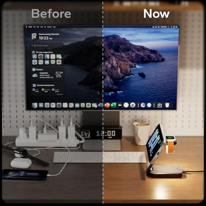 Eazpower 3 in 1 Foldable Wireless Charging Station for MagSafe, Nightstand Magnetic Charger Stand for iPhone 17 16 15 14 Pro Max, Travel Charging Dock with Night Light for Apple Watch/AirPods (Black) - color: Black
