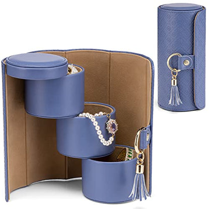 VLANDO Travel Jewelry Organizer, 3 Tier Roll Up Design, Hard Shell Storage | Stepped Sections Compartments Keep Jewelry Visible, Soft Lining Protect Pieces, Snap Closure, Travel Gift for Women Girl - color: Purple