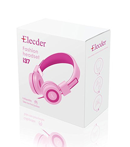 ELECDER i37 Kids Headphones for School Children Girls Boys Teens, Rose/Pink | Foldable Adjustable Lightweight, 3.5mm Audio Jack On Ear Headphones for Smartphones Chromebook Computer PC Tablets Travel - color: Pink