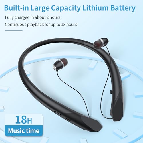 2026 Upgraded Bluetooth Headset - Wireless Neckband Bluetooth Headphones with Retractable Earbuds, Extended Battery Life, and Intuitive Controls for Sports, Office, and Travel (Black) - color: Black