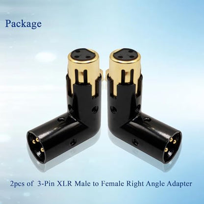 XLR Male to Female Right Angle Adapter Adjustable 3-PIN XLR 90 Degree Connector for Audio Cables PA Systems 2PCS - style: 2PCS 90D XLR Male to Female Adapter