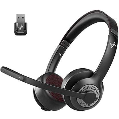 JIAMQISHI Wireless Headset with Mic for Work, Bluetooth V5.2 Headphones with Noise Cancelling Microphone, USB Dongle, Clear Calls & Mic Mute, for Laptop, PC, iPhone & Android Phones - color: Black