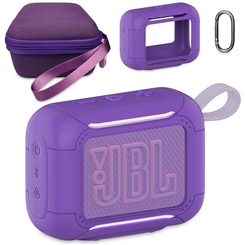 Protective Case for JBL Go 5 Portable Bluetooth Speaker | Accessories Hard Carrying Case and Silicone Cover with Metal Carabiner (Purple Case) - color: Purple Case