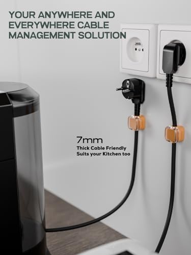 6-Pack Magnetic Cord Holder, Cord Holder with Strong Magnetic Lid, Holds Cables Firmly, 7 mm Charger Holder & HDMI Cord Organizer Clips, Strong Adhesive Pad (Orange)