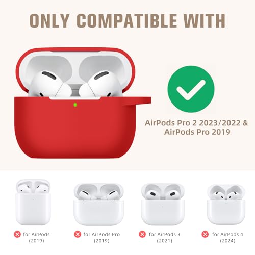 Hamile Compatible with AirPods Pro Case Protective Silicone Airpod Case Shockproof Cover Skin for Apple Airpod Pro 2019 Charging Case, with Keychain, Red - color: 5-Red
