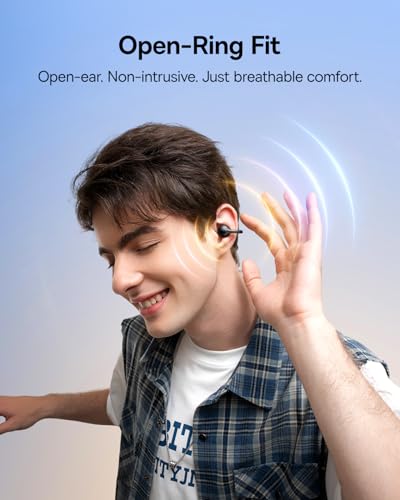 Baseus Bass BC1 Open Ear Earbuds Clip-On Headphones, Open-Ring Comfort with Tri-Curve Snug Clip, Powerful Sound with SuperBass, 4-Mic Clear Calls, IP55 Waterproof, 38H Playtime, Lightweight - color: Space Black