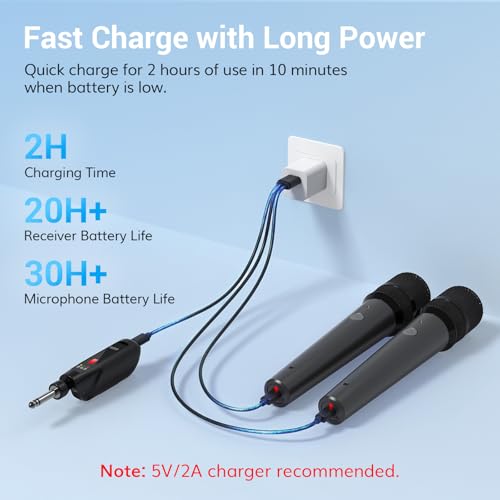 TONOR 2.4G Dual Wireless Microphones, Rechargeable Handheld Mic TW-220