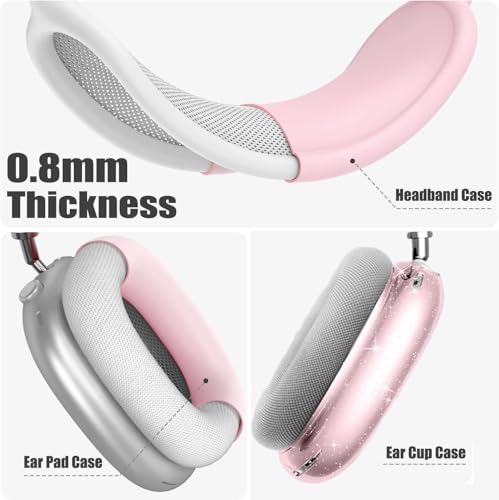[4 in 1] Case Cover for AirPods Max 2/1 (2026/2024/2020) Ear Pad Case Cover/Headband Cover/Ear Cups Cover with Bling Star for Apple AirPods Max Headphones (Bling Light Pink Stars) - color: Shinning Pink Star