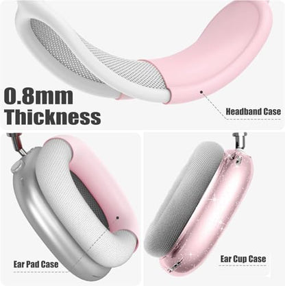 [4 in 1] Case Cover for AirPods Max 2/1 (2026/2024/2020) Ear Pad Case Cover/Headband Cover/Ear Cups Cover with Bling Star for Apple AirPods Max Headphones (Bling Light Pink Stars) - color: Shinning Pink Star